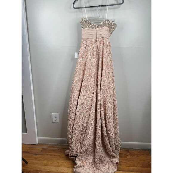 Mac Duggal Embellished Ballgown Rosette Floral Strapless in Champagne NEW Size 0 - Picture 8 of 13
